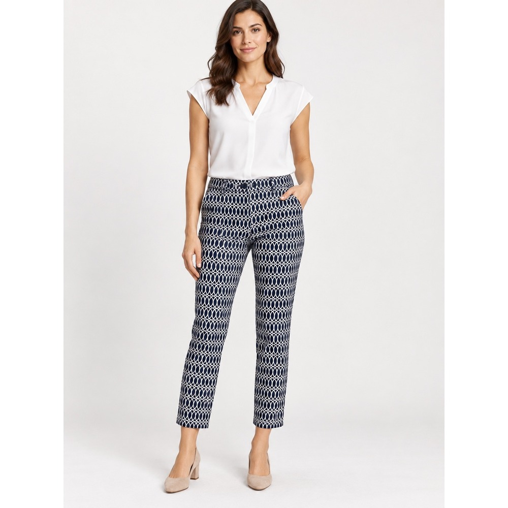 Lilly Pulitzer Kelly Ankle Pants Navy Blue White Geometric Print Size 6